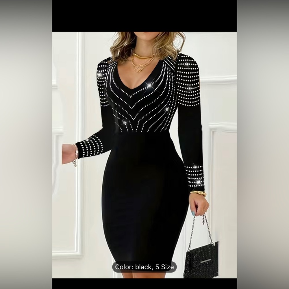 New Temu size 4 (Asian large) black long sleeve woman’s dress.